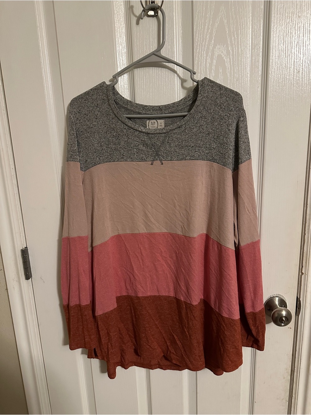 Cozy Colorblock Long-Sleeve Top - Gray, Blush, Pink & Brownish Red